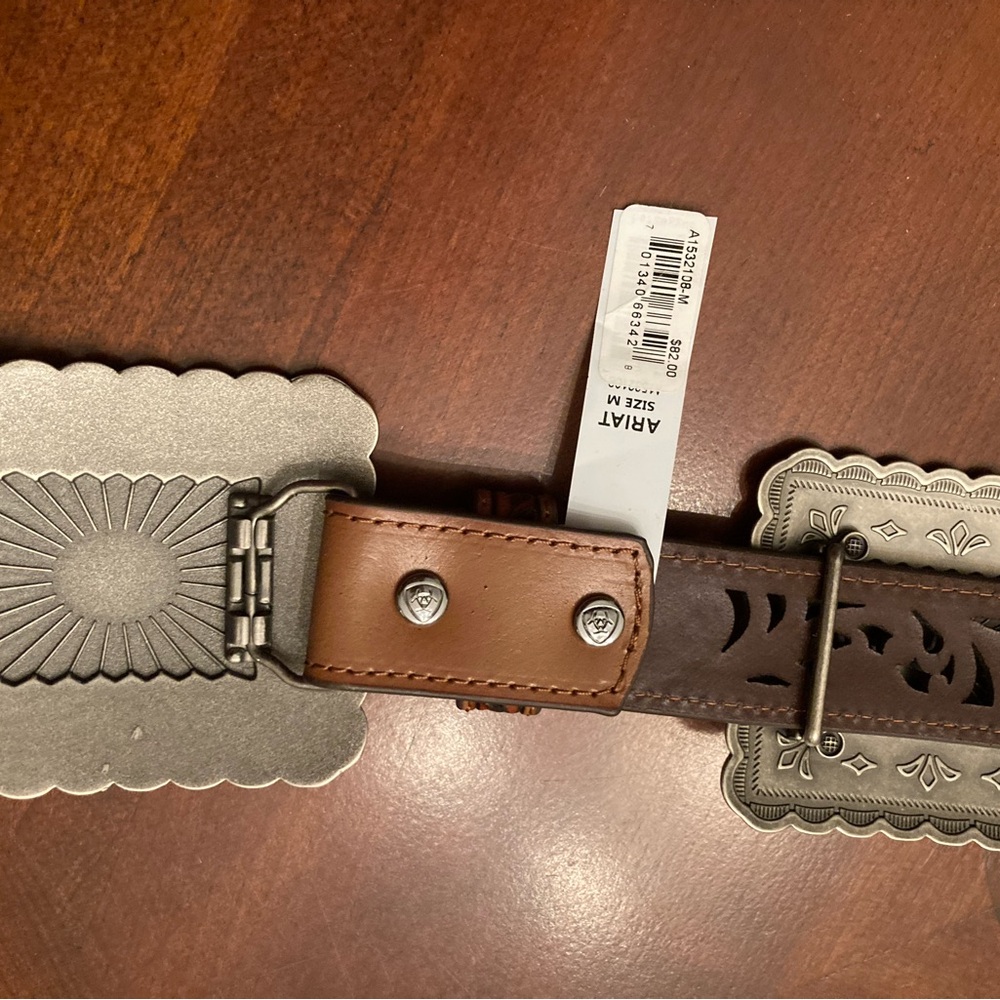 Ariat Choncha Brown Leather Belt with Silver and Turquoise Accents - Picture 3 of 7